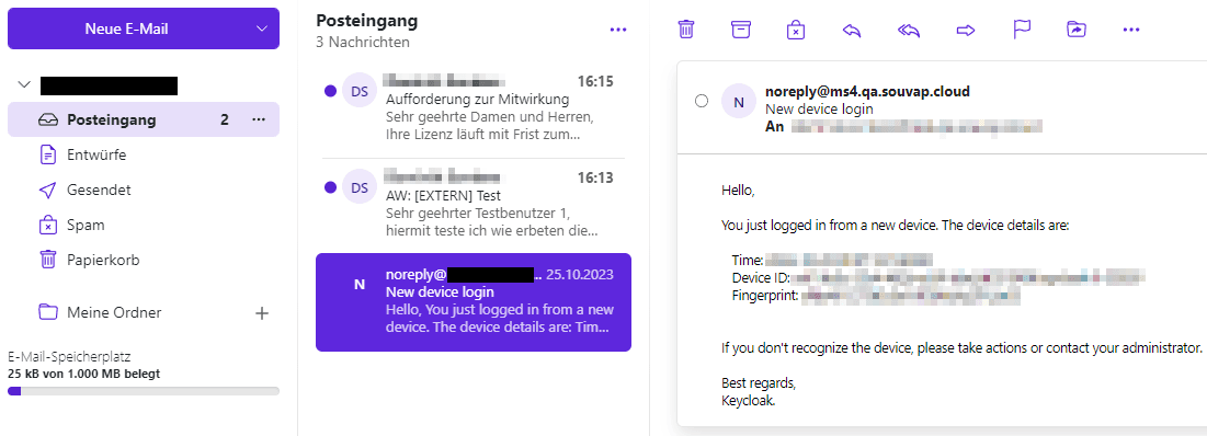 Das E-Mail-Modul von openDesk mit Posteingang und Nachrichtenvorschau