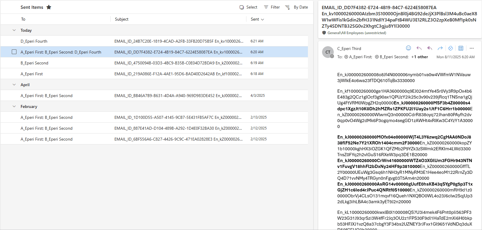 Microsoft 365 Outlook-Mailbox mit eperi-verschlüsselten Betreff-Zeilen und E-Mail-Inhalten
